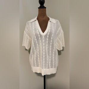 LOFT Cream Open-Knit V-Neck Top